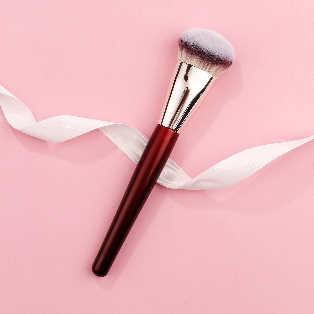 2025 New Arrival Face Makeup Foundation Brush Hot Selling Single Beautiful Red Angled Contour Foundation Brush