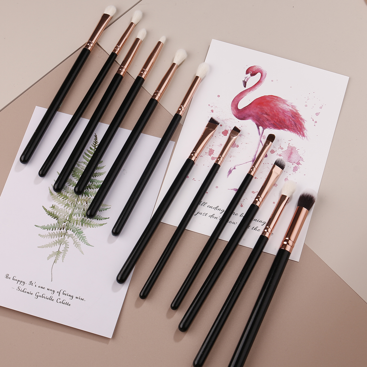 12pcs Natural Hair Makeup Tools Accept Customize logo Private Label Rose Gold Eye Eyeshadow Brushes
