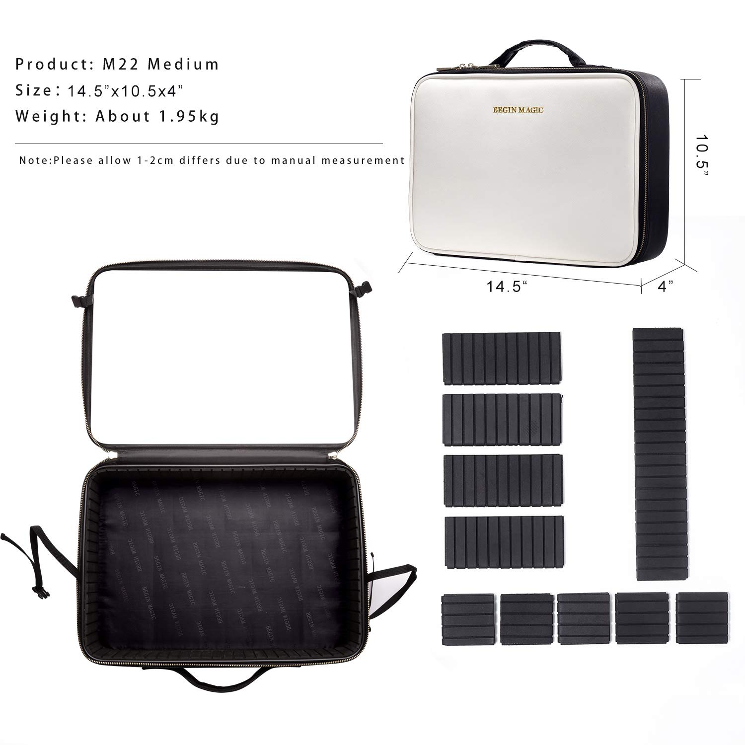 Waterproof PU Leather Large Travel Makeup Case with Mirror Dividers Zipper Closure Cosmetics Bag Convenient Dividers for Brushes