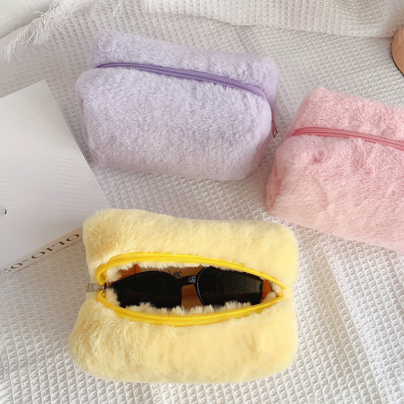 Personalized Macaron Plush Cosmetic Bag Portable Sweet Soft Makeup Case Organizer Cute Pencil Pouch