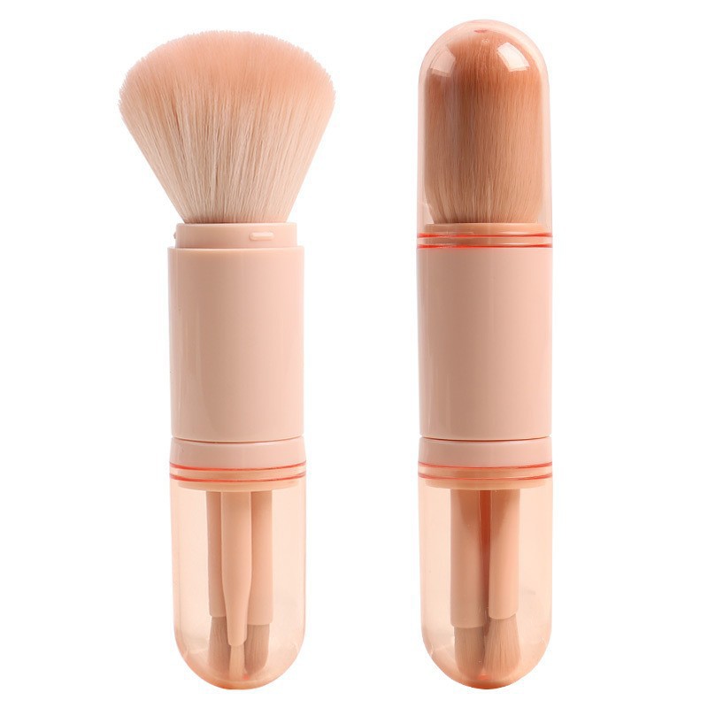 Essential 4 in 1 Mini Retractab pink Kabuki Makeup Brush Loose Powder Brush Synthetic Travel Portable Makeup Brush Set