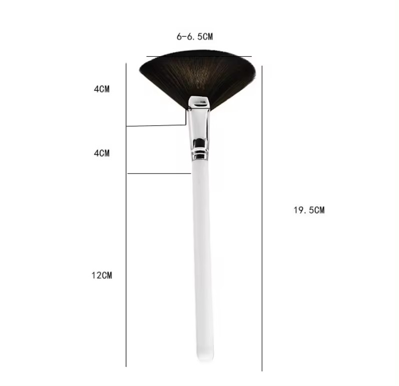 Private Label Fluffy Thick Nylon Fan Brush Super Soft Mini Spa Beauty Salon Esthetician Makeup Fan-shaped Highlight Powder Brush