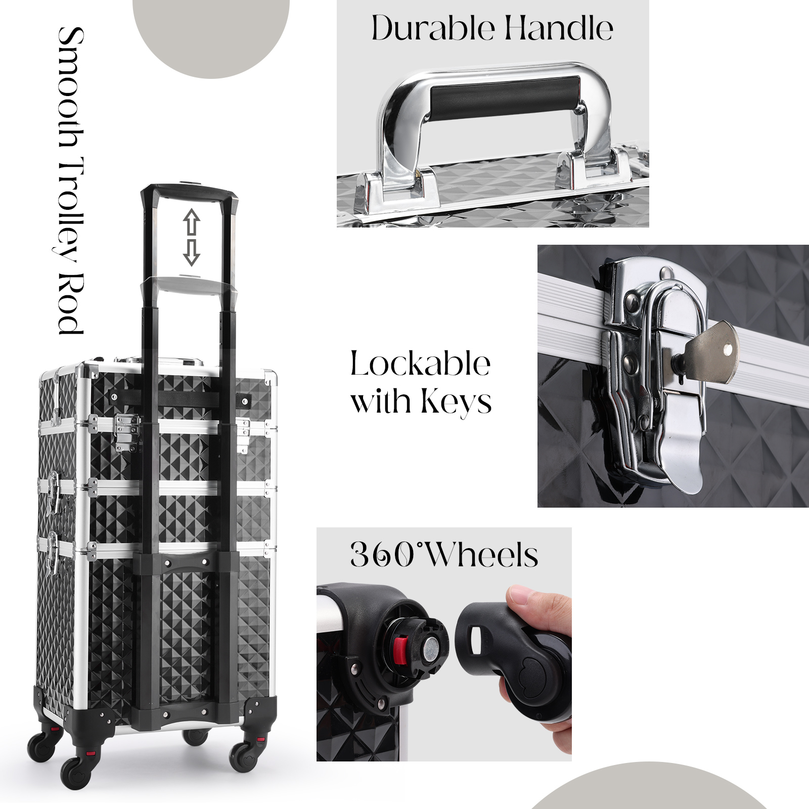 3-in-1 Large Capacity Rolling Makeup Case With Wheels Hairdresser Trolley Salon Barber Traveling Cart Trunk For Nail Cases