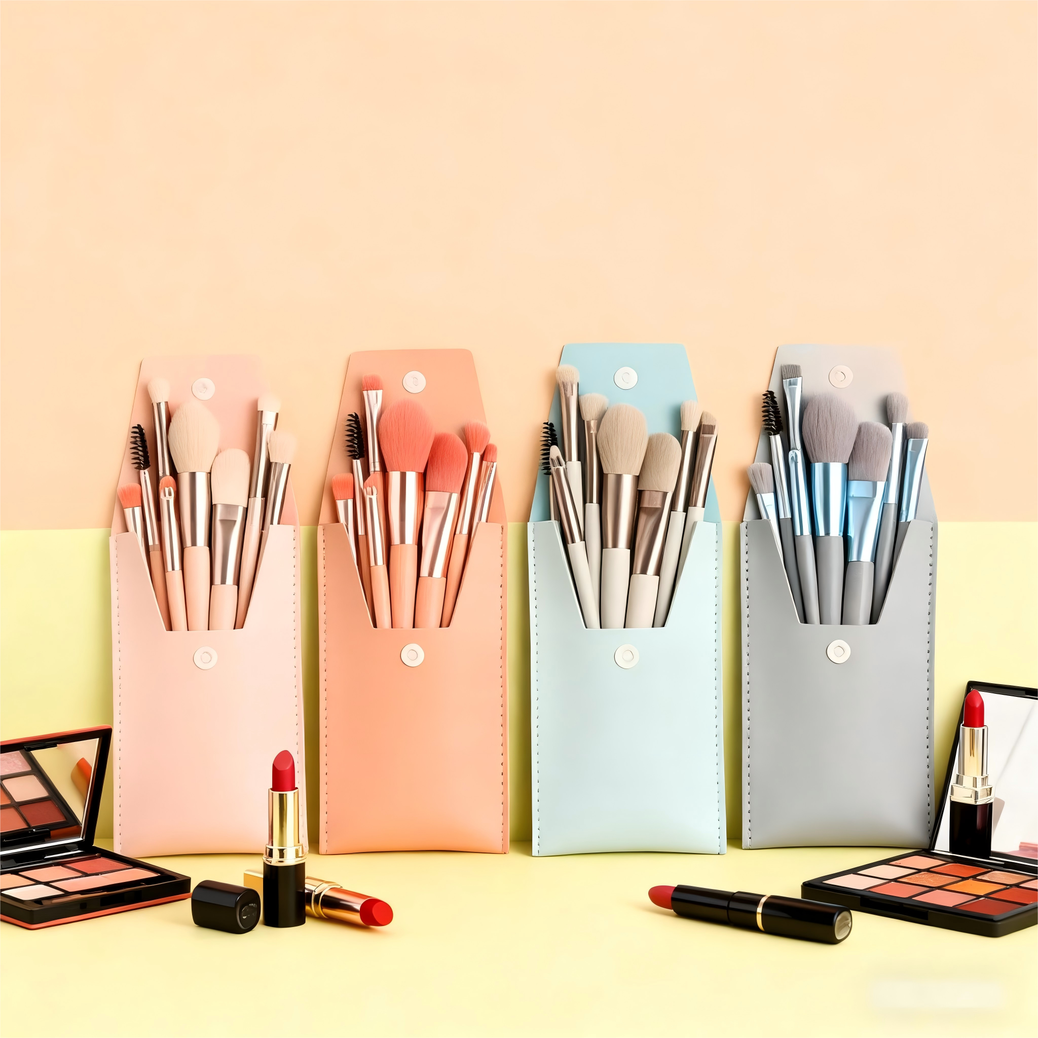 Premium Mini 8-Piece Travel Makeup Brush Set Soft Synthetic Bristles Fan Brush Thickened Alumina Tube-Gift Kit for Face
