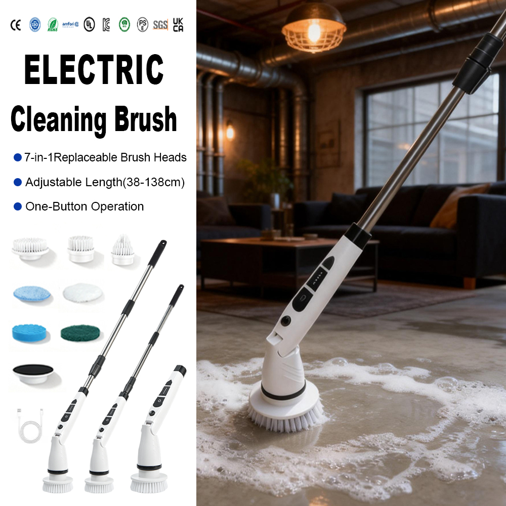 IPX7 Waterproof 7 In 1 Rechargeable Plastic Electric Floor Cleaning Brush For For Bathroom