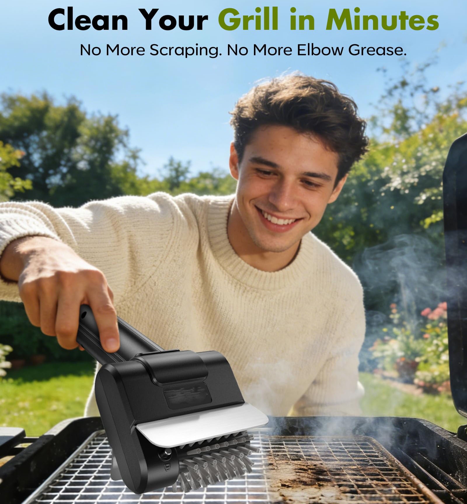 Rechargeable Electric Grill Brush Power Spinning Stainless Steel Bristle Free BBQ Cleaning Brush Food Grade With Plastic Handle