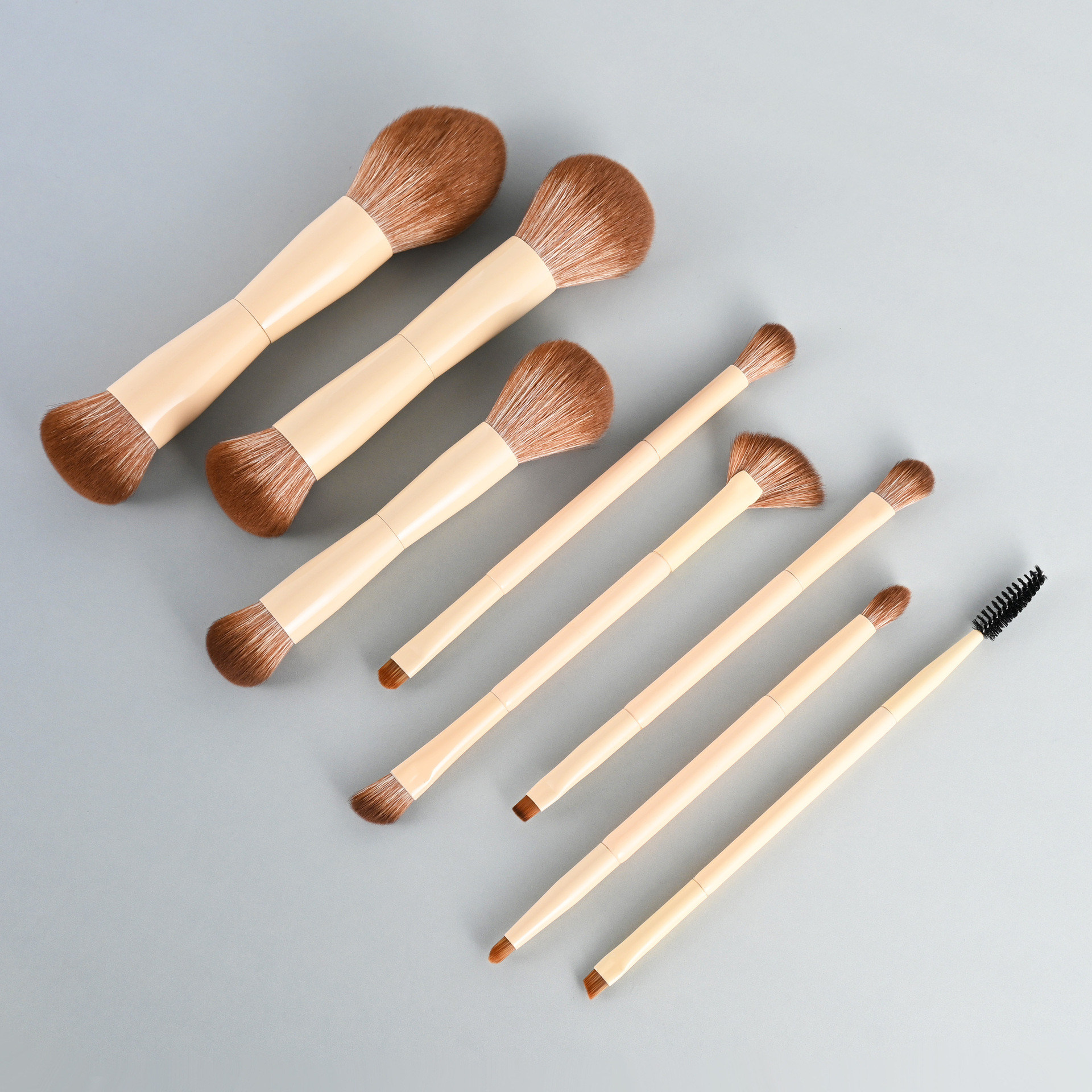High Quality Professional Wooden Handle Beauty Tools Double-headed Makeup Brush Set 8pcs Professional Face Eye Makeup Brushes
