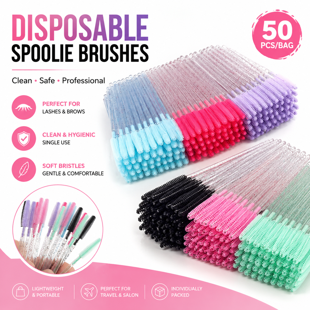 Wholesale Silicone Mascara Wands Disposable Eyelash Lash Brush Spoolies Lash Extensions Eyelash Lash Spoolie Mascara Wand Brush