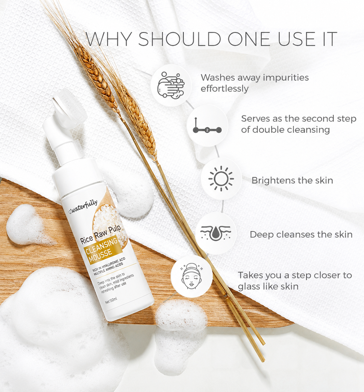 Korean Skincare Rice Facial Cleanser Gentle Foaming Cleanser Controls Oil Nourishes Skin Cleanses Pores For All Skin Types