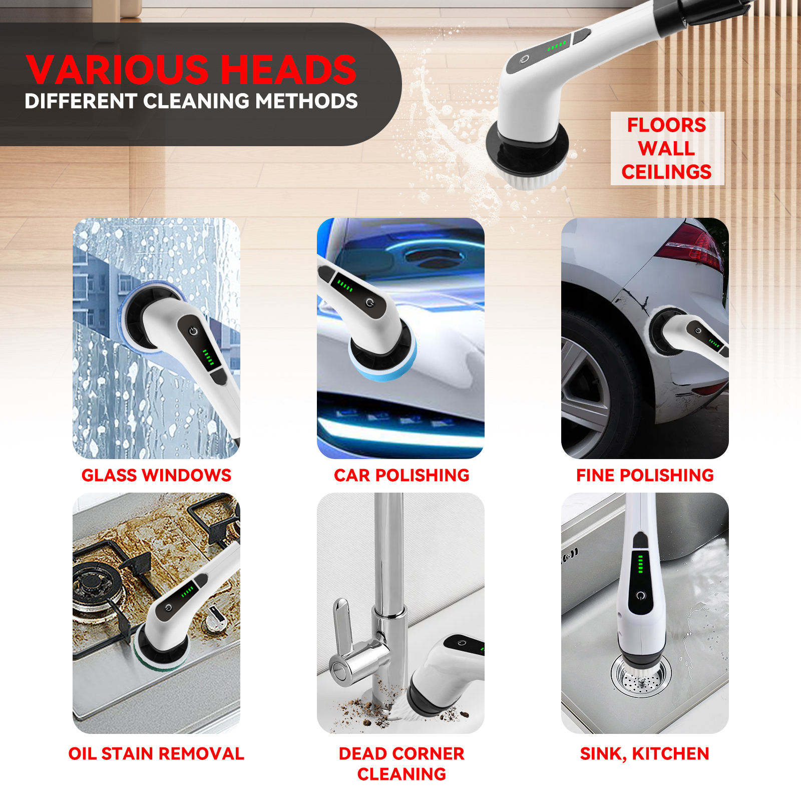 Home Multi Electric Cleaning Brush Bathroom Electric Spin Scrubber Electric Scrubber Cleaning Brush 7 in 1/ 9 in 1
