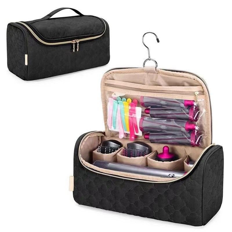 Fashion Nylon Lightweight Zipper Case Hair Curler Storage Large Capacity Portable Wash Travel Cosmetic Box for Bag Hook