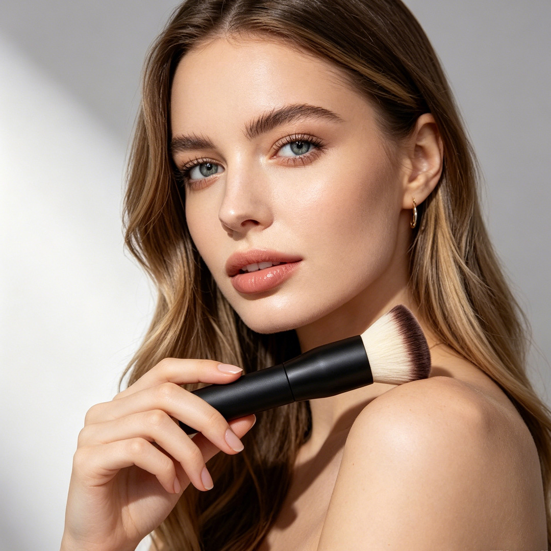 Flat Head Powder Brush Deep Blue Recommended Ultra Soft Fiber Bristles Beginner Makeup Base Facial Portable Setting Brush