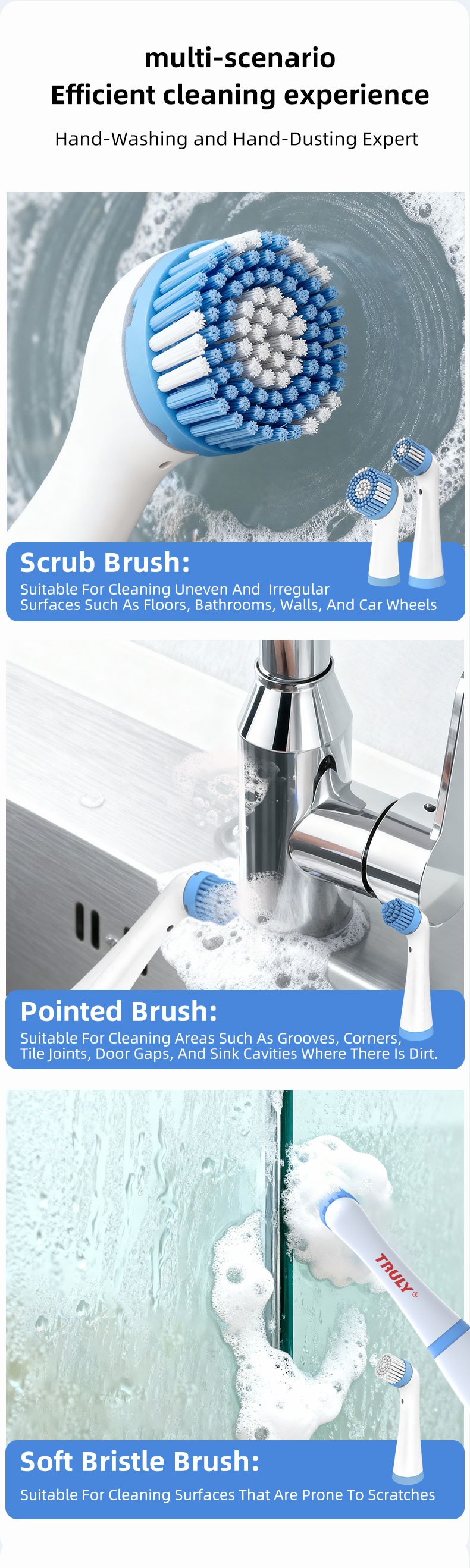TRULY Electric Cleaning Brush Kitchen and Bathroom Multi Functional Cleaner Electric Shoe Cleaning Brush Handheld Cleaning Brush