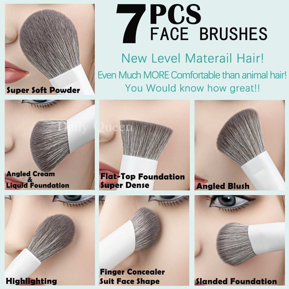 Daily Queen &amp; Mor-phe 19pcs Grey Nano Hair White Handle Powder Makeup Brushes Premium Quality &amp; Luxurious Feel Custom Logo