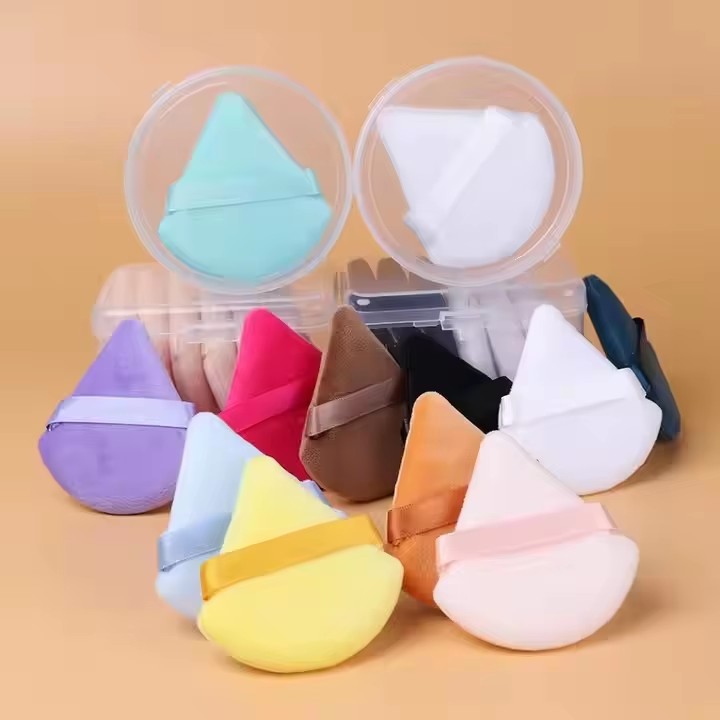 Lanson Top Seller Triangle Powder Puff Makeup Sponge Soft Velour Cosmetic Puff Black Velvet Loose Powder Puffs for Face