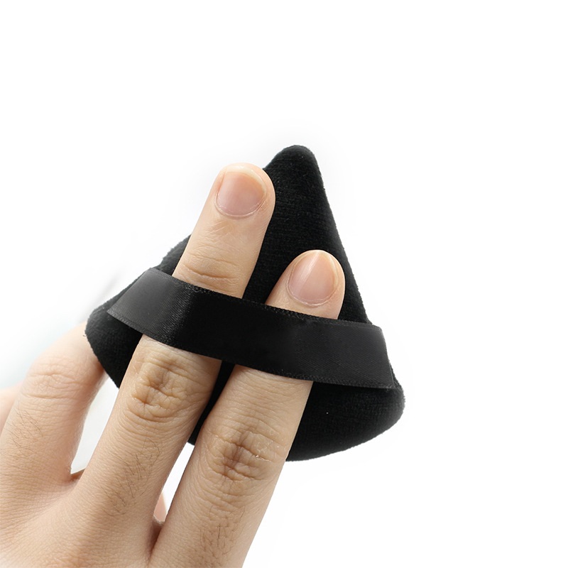 Custom Package Black Cosmetic Powder Puff Triangular Velvet Powder Puff with Ribbon
