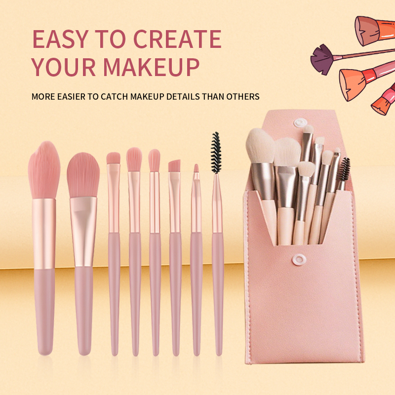 Premium Mini 8-Piece Travel Makeup Brush Set Soft Synthetic Bristles Fan Brush Thickened Alumina Tube-Gift Kit for Face