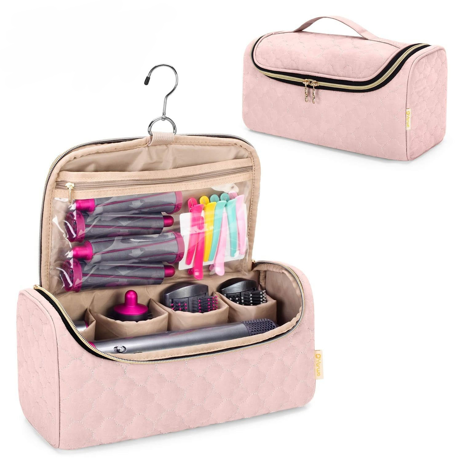 Fashion Nylon Lightweight Zipper Case Hair Curler Storage Large Capacity Portable Wash Travel Cosmetic Box for Bag Hook