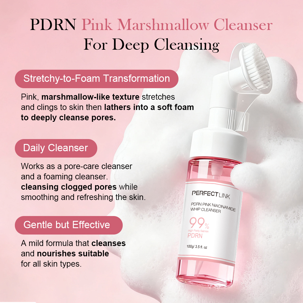 Private Label Korean Facial Brush Cleanser Pink PDRN Niacinamide Pore Deep Cleansing Salmon DNA PDRN Face Wash