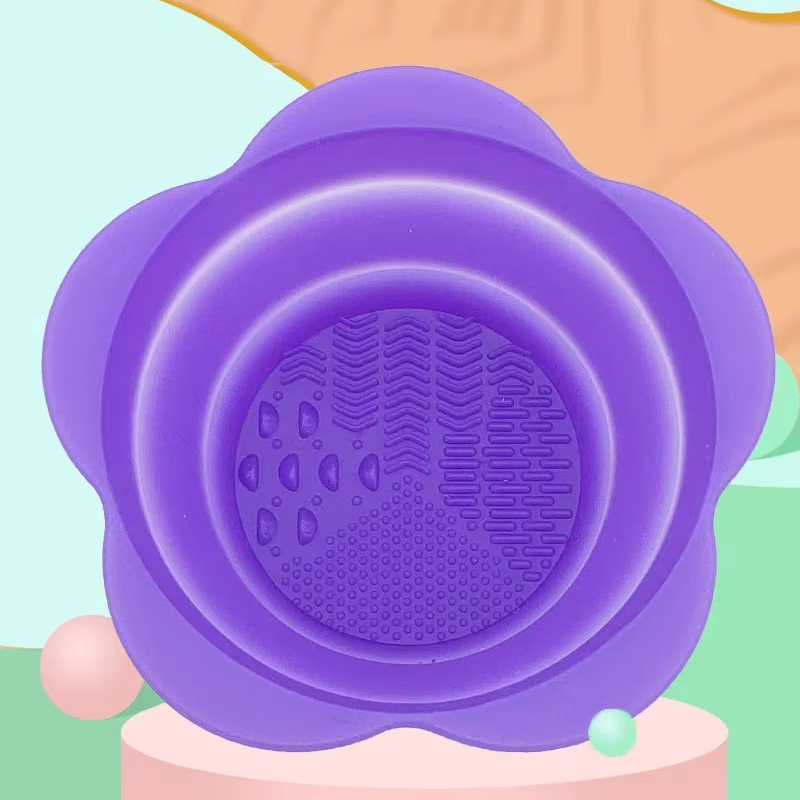 Flower Silicone Makeup Brush Cleaning Mat, Foldable Scrubbing Pad for Cosmetic Brushes &amp; Beauty Sponges