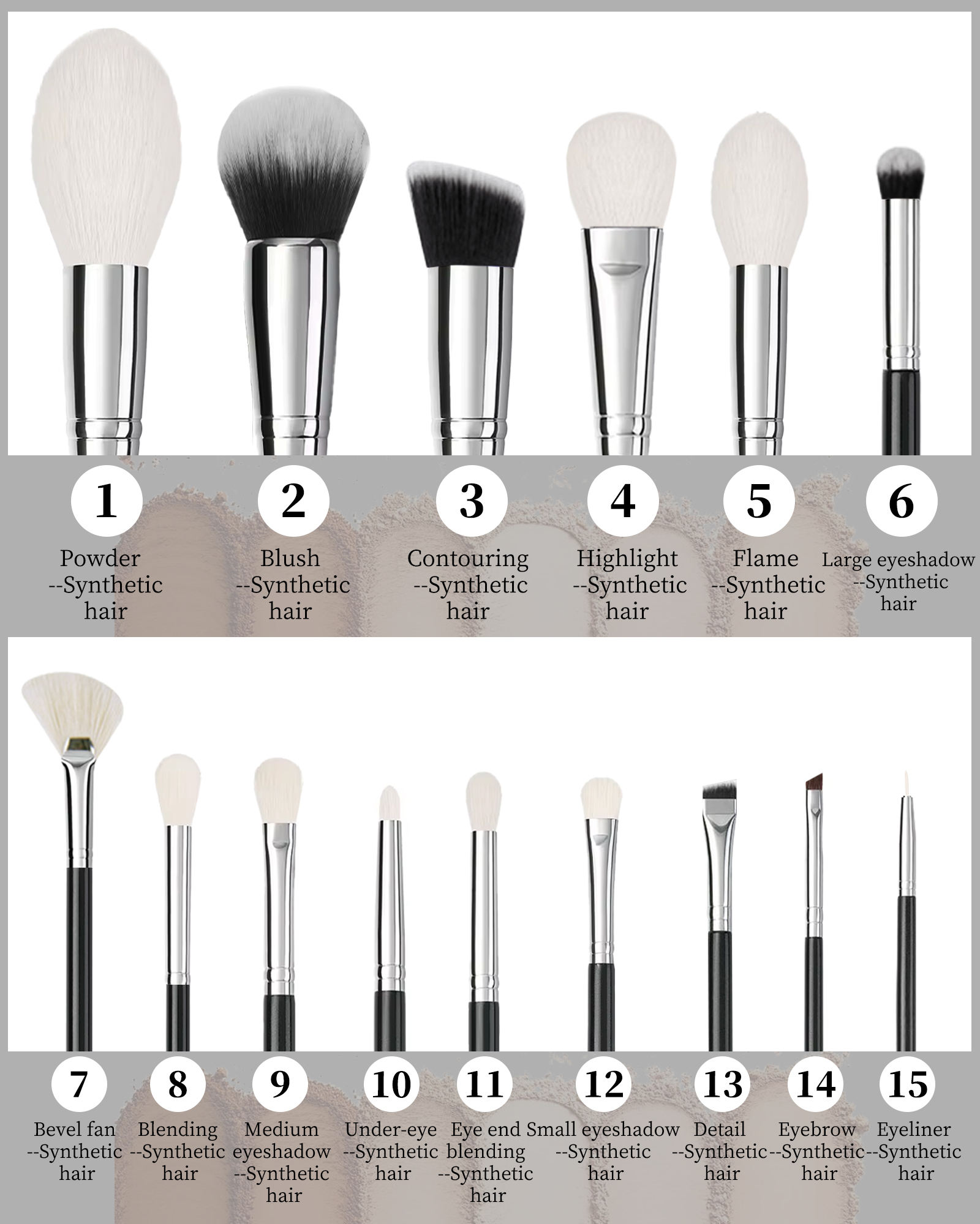 Professional Soft Synthetic Bristles Handles Makeup Brush Set for Foundation Eyeshadow Full-Face Daily Makeup