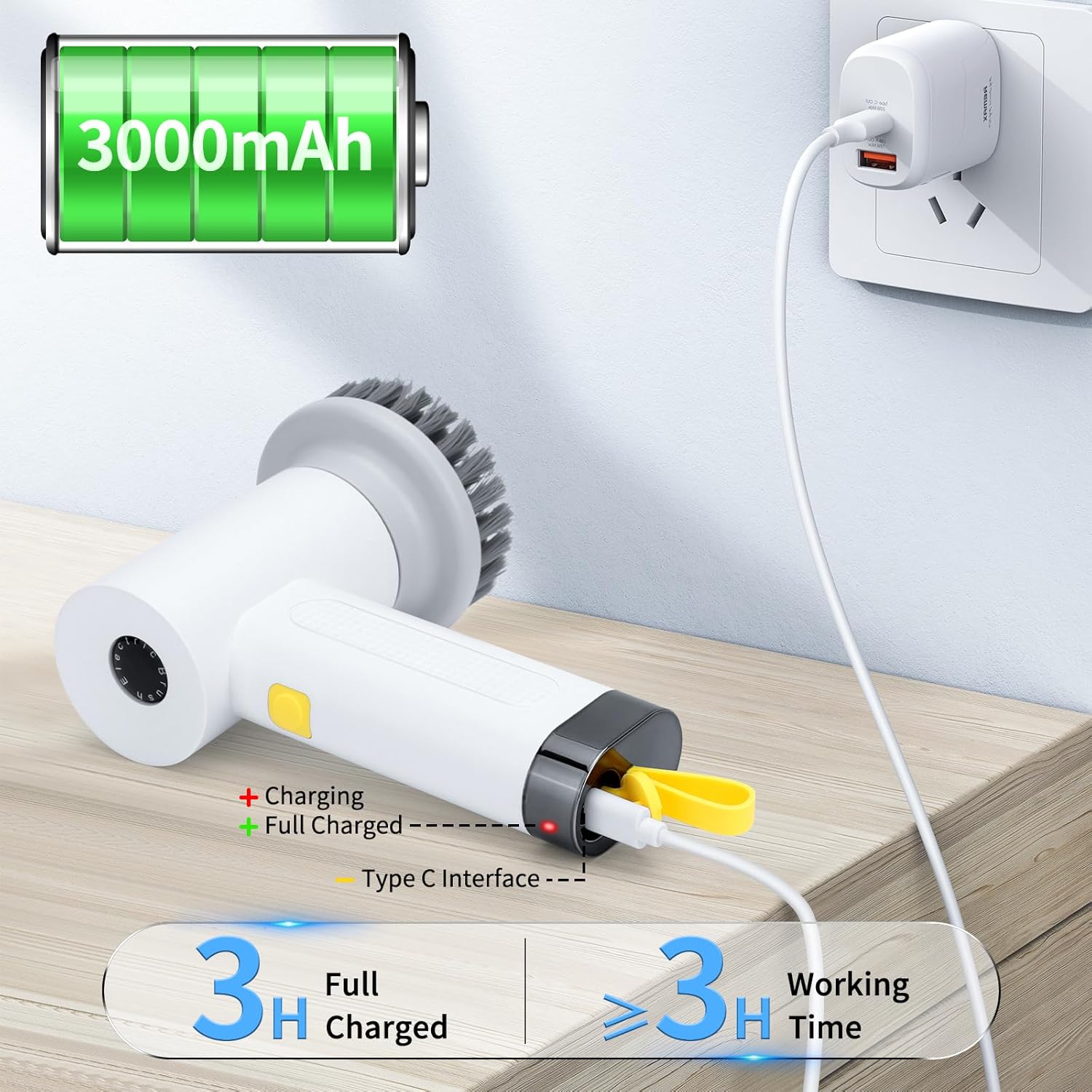 Kitchen Spin Scrubber Usb 4 In 1 Handheld Cleaner Bathroom Clean Brush Electric Cleaning Brush To Dishwashing Sink Tile Glass