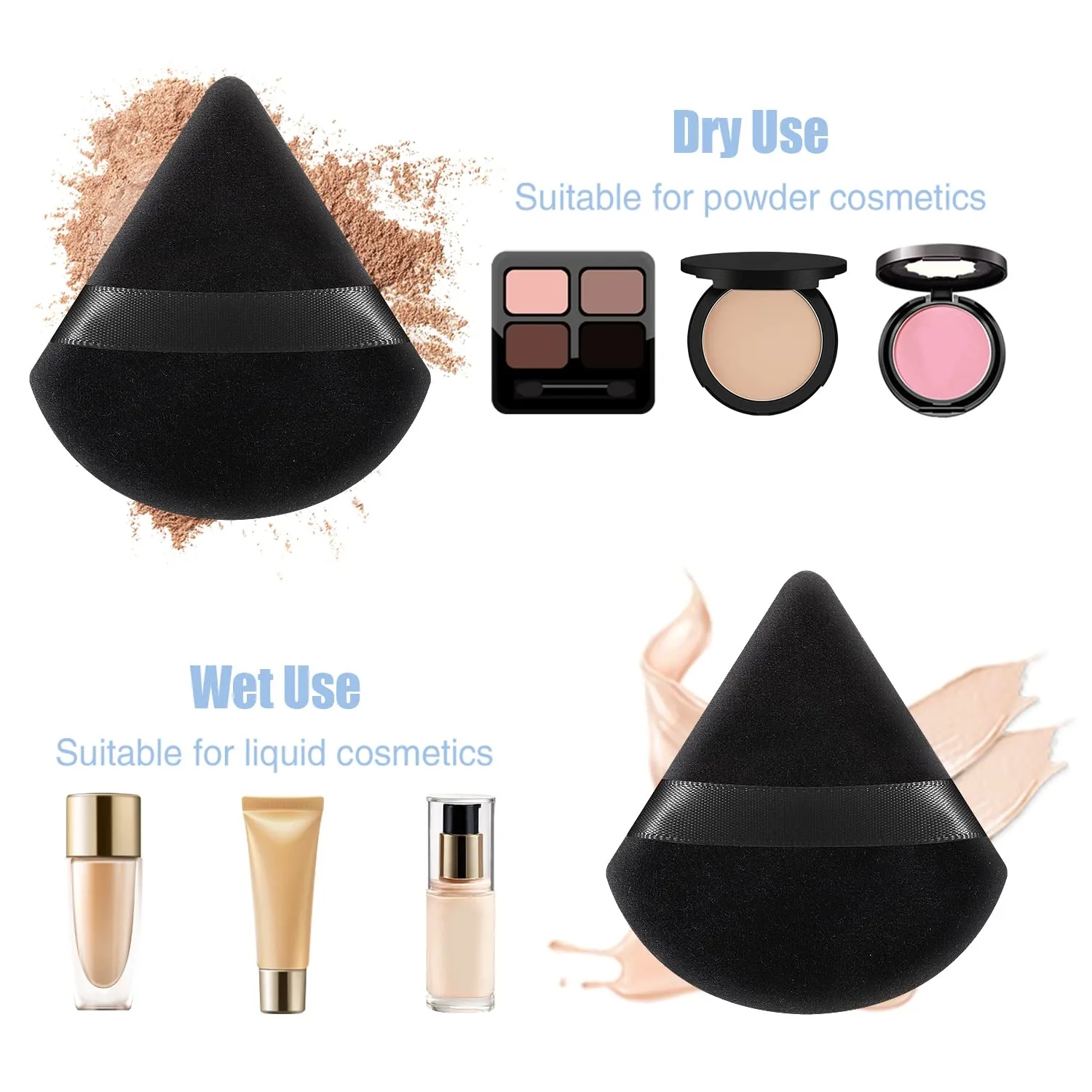 HMU Custom Logo Triangle Soft Cosmetic Sponge Loose Powder Puff Private Makeup Application Velour Makeup Compact Cosmetics Puff