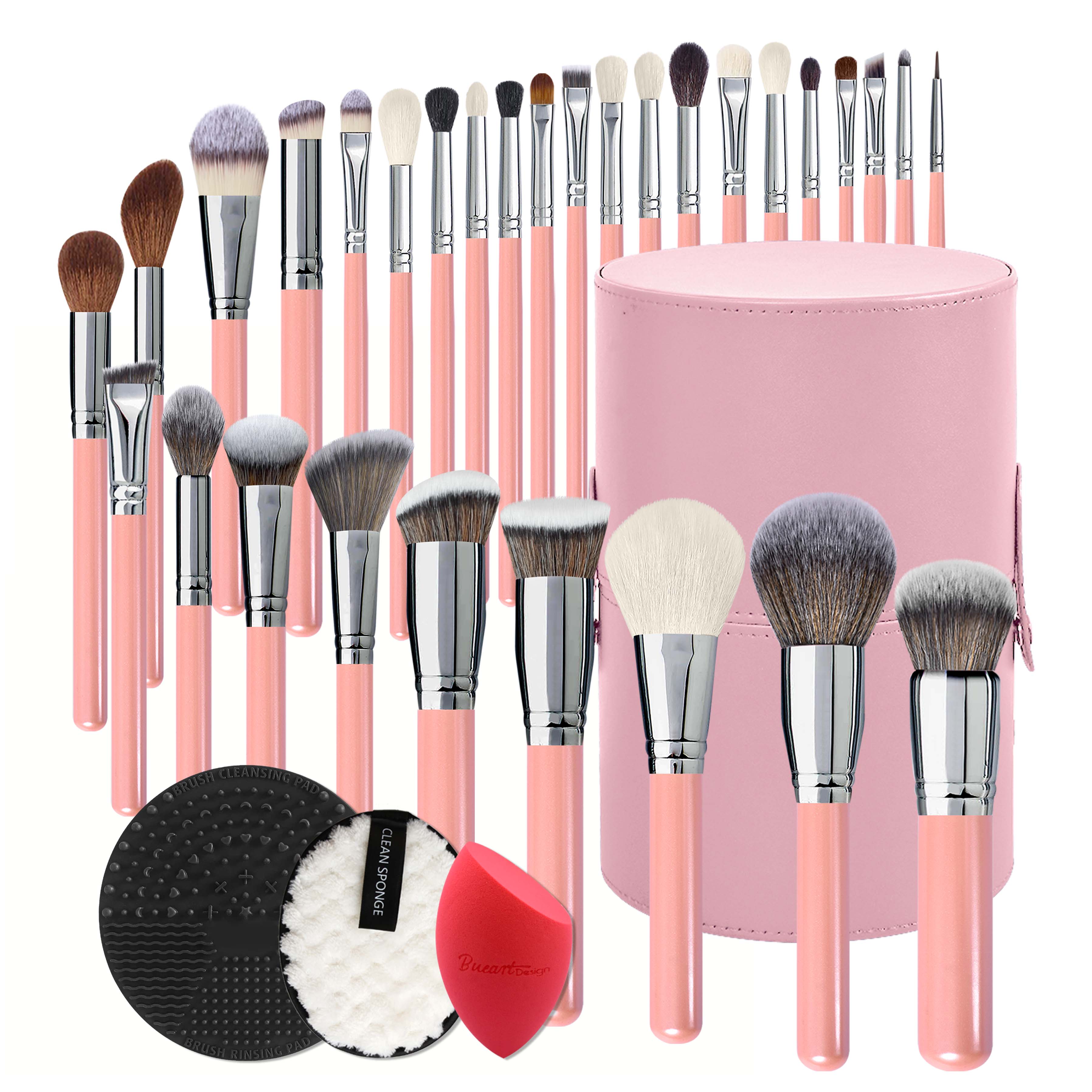 Daily Queen &amp; Mor-phe 30pcs Goat Hair Pink Makeup Brushes With Pink Ferrule, Smudge &amp; Flat Styles, High Quality, Private Label