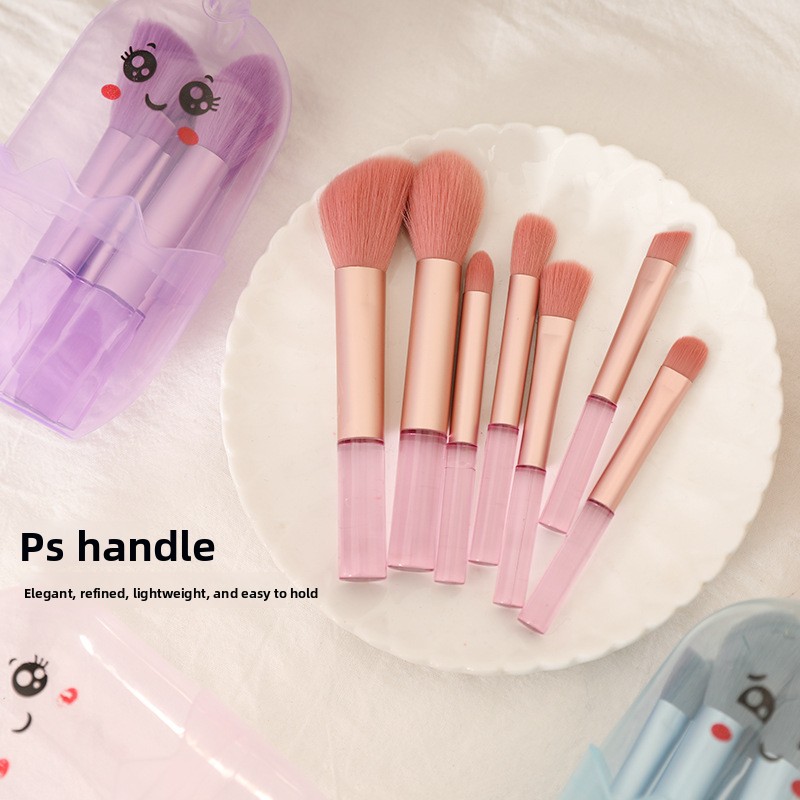 Wholesale 7Pcs Mini Makeup Brush Set Soft Nylon Bristles Plastic Handle Powder Eyeshadow Concealer OEM Custom Logo Travel Daily