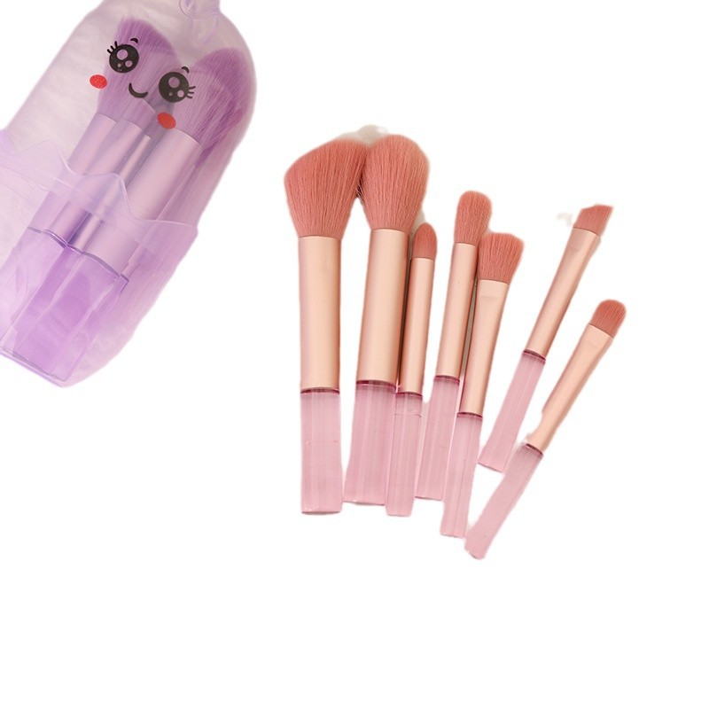 Wholesale 7Pcs Mini Makeup Brush Set Soft Nylon Bristles Plastic Handle Powder Eyeshadow Concealer OEM Custom Logo Travel Daily