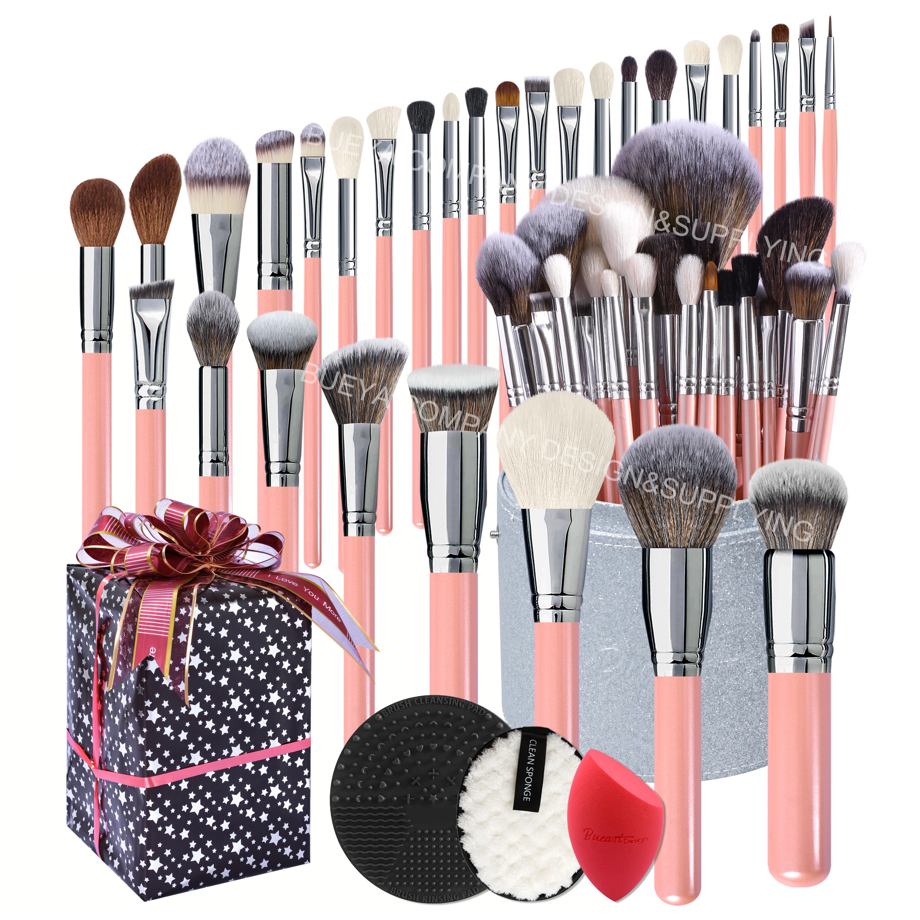 DailyQueen 30PCS High Quality GOAT Natural Hair PROFESSIONAL Pink White Black Makeup Brush Set Private Label Make up Foundation
