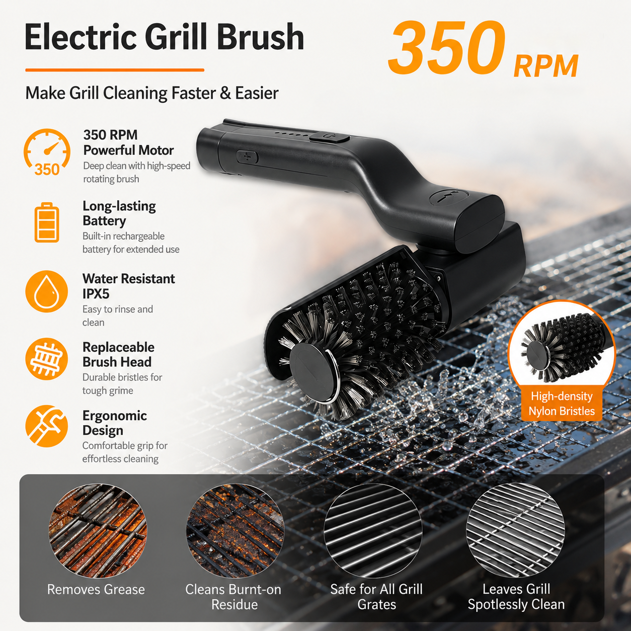 Electric Grill Cleaner Cordless Rechargeable Electric Rotary Grill Brush Upgraded Electric Grill Brush