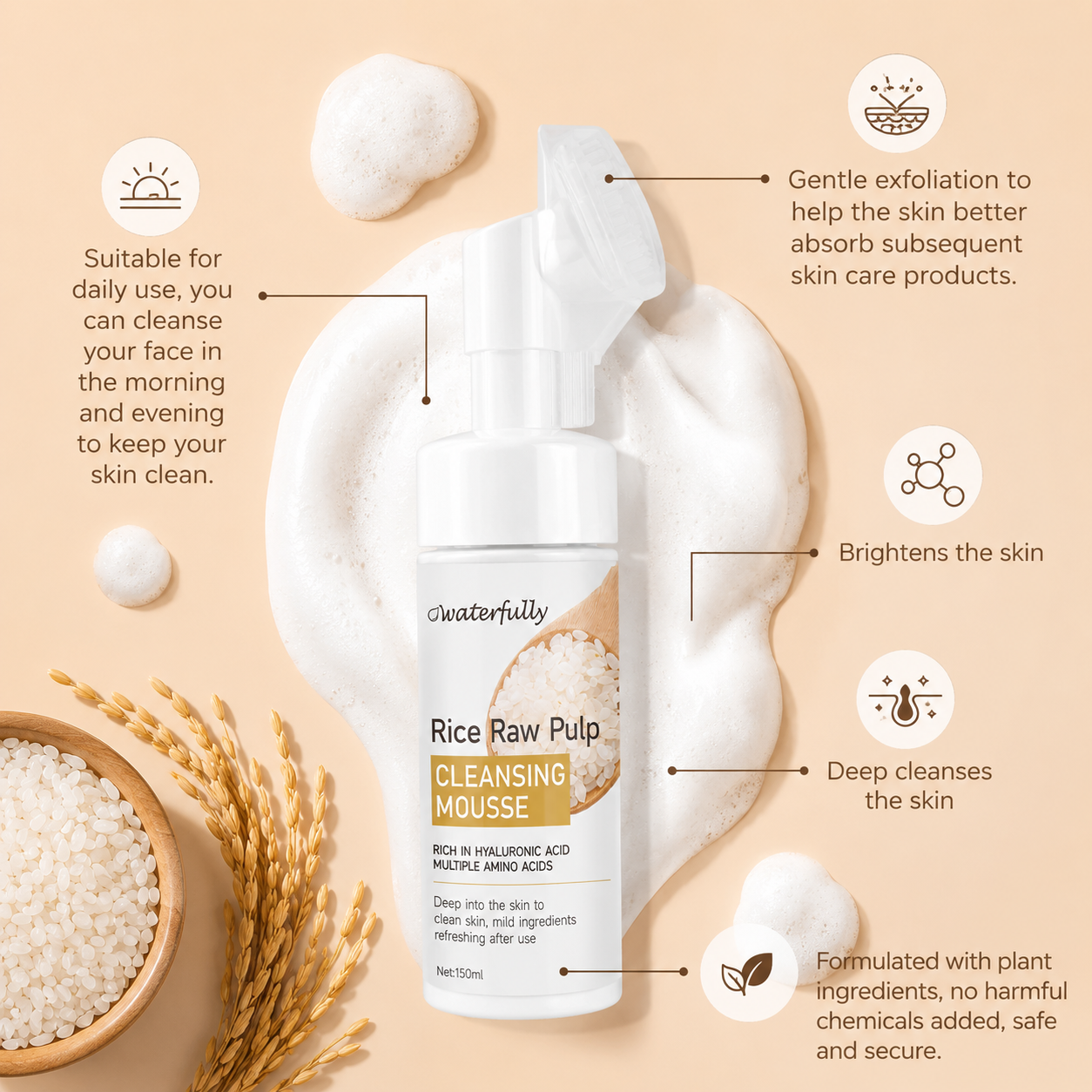 Korean Skincare Rice Facial Cleanser Gentle Foaming Cleanser Controls Oil Nourishes Skin Cleanses Pores For All Skin Types