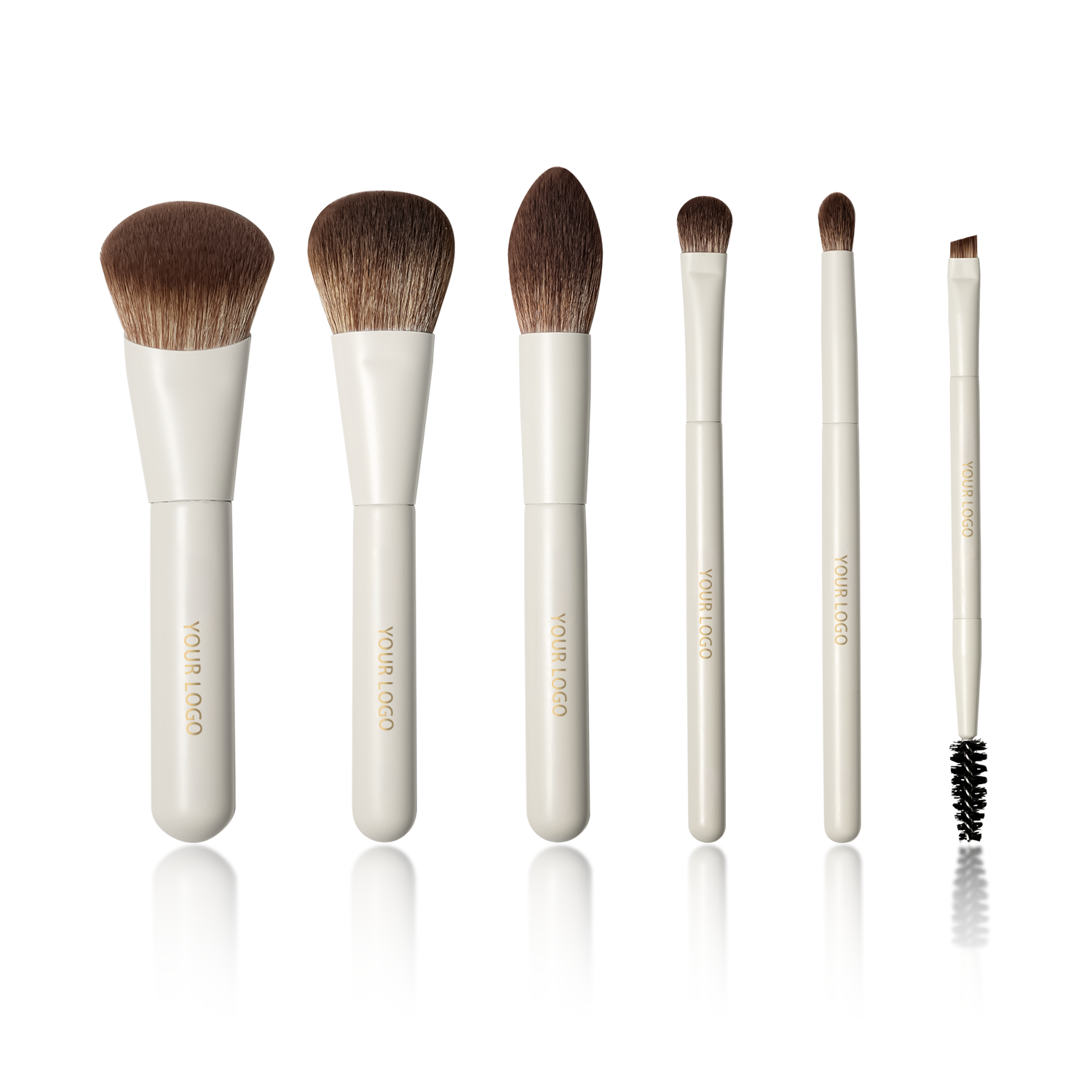 Custom LOGO 6pcs Travel Size Private Label Portable Cosmetic Brushes Kit Powder Foundation Blending Matte Beige Makeup Brush Set