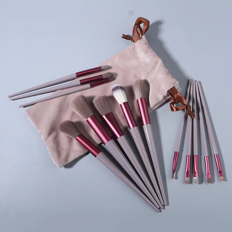 13pcs Super Soft Blush Eyeshadow Cosmetic Brush Foundation Women Flat Shape Soft Makeup Tools Bag Powder Eye Makeup Brushes Set