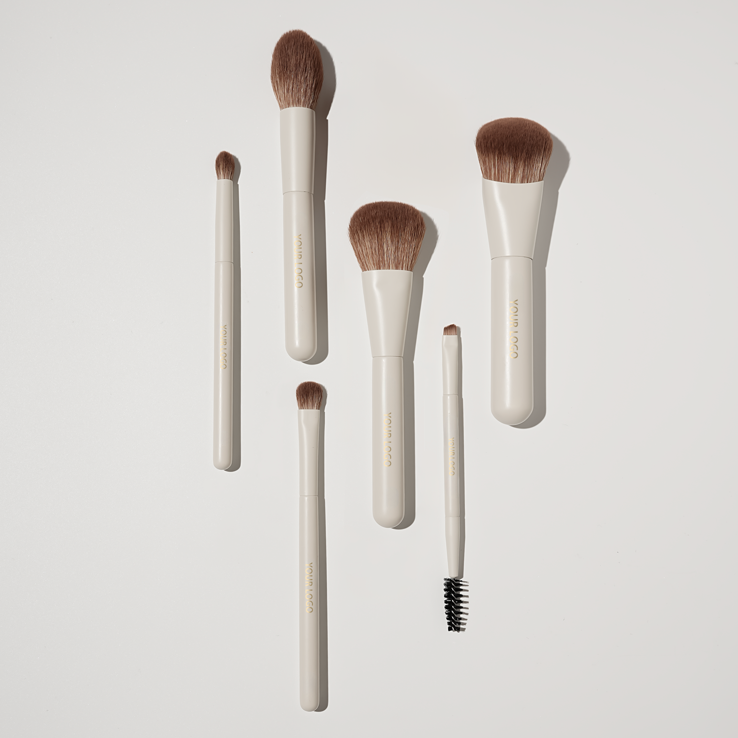 Custom LOGO 6pcs Travel Size Private Label Portable Cosmetic Brushes Kit Powder Foundation Blending Matte Beige Makeup Brush Set
