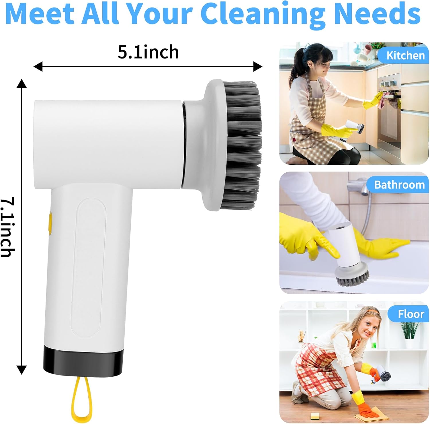 Kitchen Spin Scrubber Usb 4 In 1 Handheld Cleaner Bathroom Clean Brush Electric Cleaning Brush To Dishwashing Sink Tile Glass