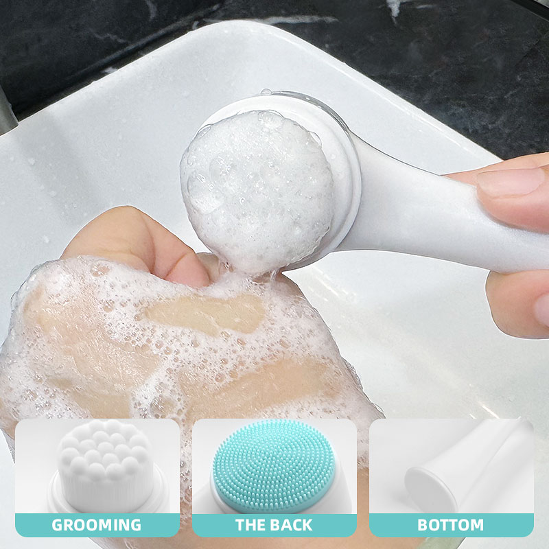In Stock 2-in-1 Multifunction Nylon And Silicone Facial Cleansing Brush Plastic Face Cleanser With Logo/Pattern Labeling