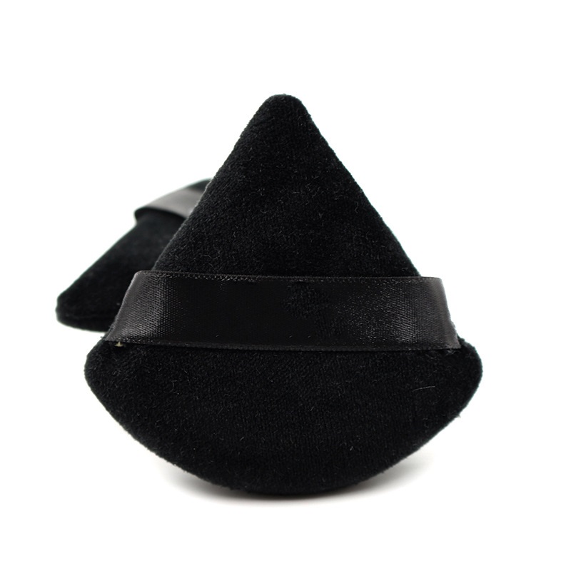 Custom Package Black Cosmetic Powder Puff Triangular Velvet Powder Puff with Ribbon