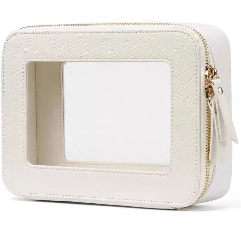 Small Cute Tiny Leather PU for Toiletry Organizer Case Mini Clear Makeup Bag with Zipper Closure for Travel Purse Cosmetics