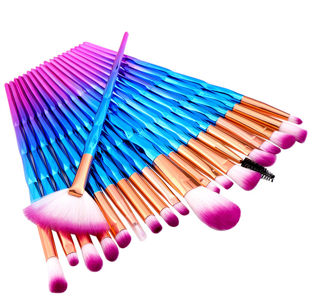 20 Pcs Professional Makeup Brushes Set Foundation Concealer Eyeshadow Brushes Portable Cosmetic Tools Mermaid Brushes