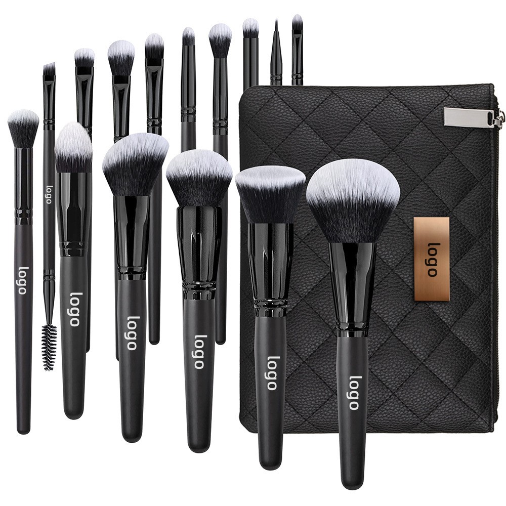OEM ODM Logo 15 Makeup Brush Set Loose Powder Eyeshadow Blush Brushes Black Luxury Makeup Brush Set