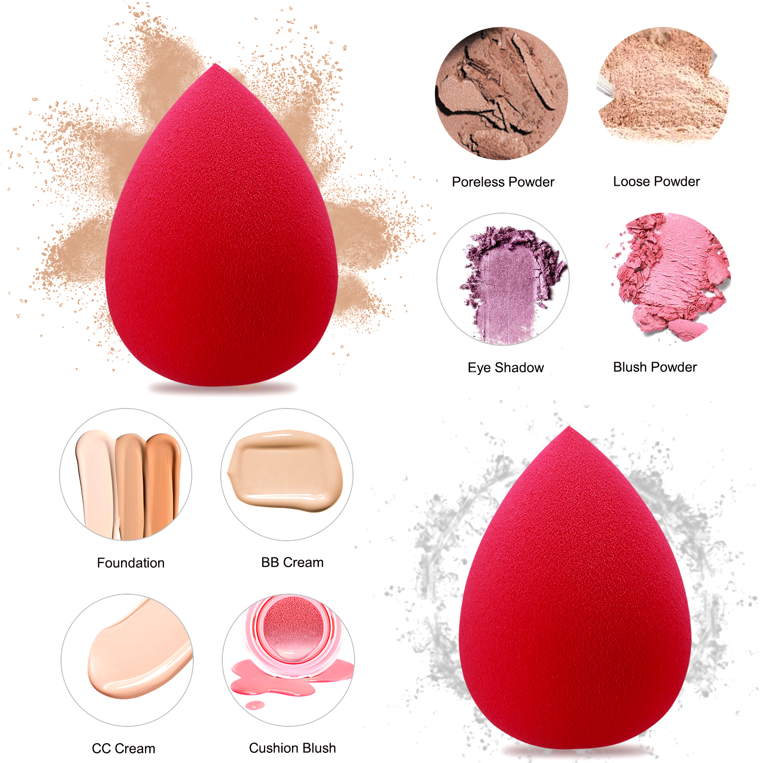 Wholesale Multi Color Hydrophilic Polyurethane Makeup Blender Beauty Sponge with Ultra Soft Fine Texture Washable