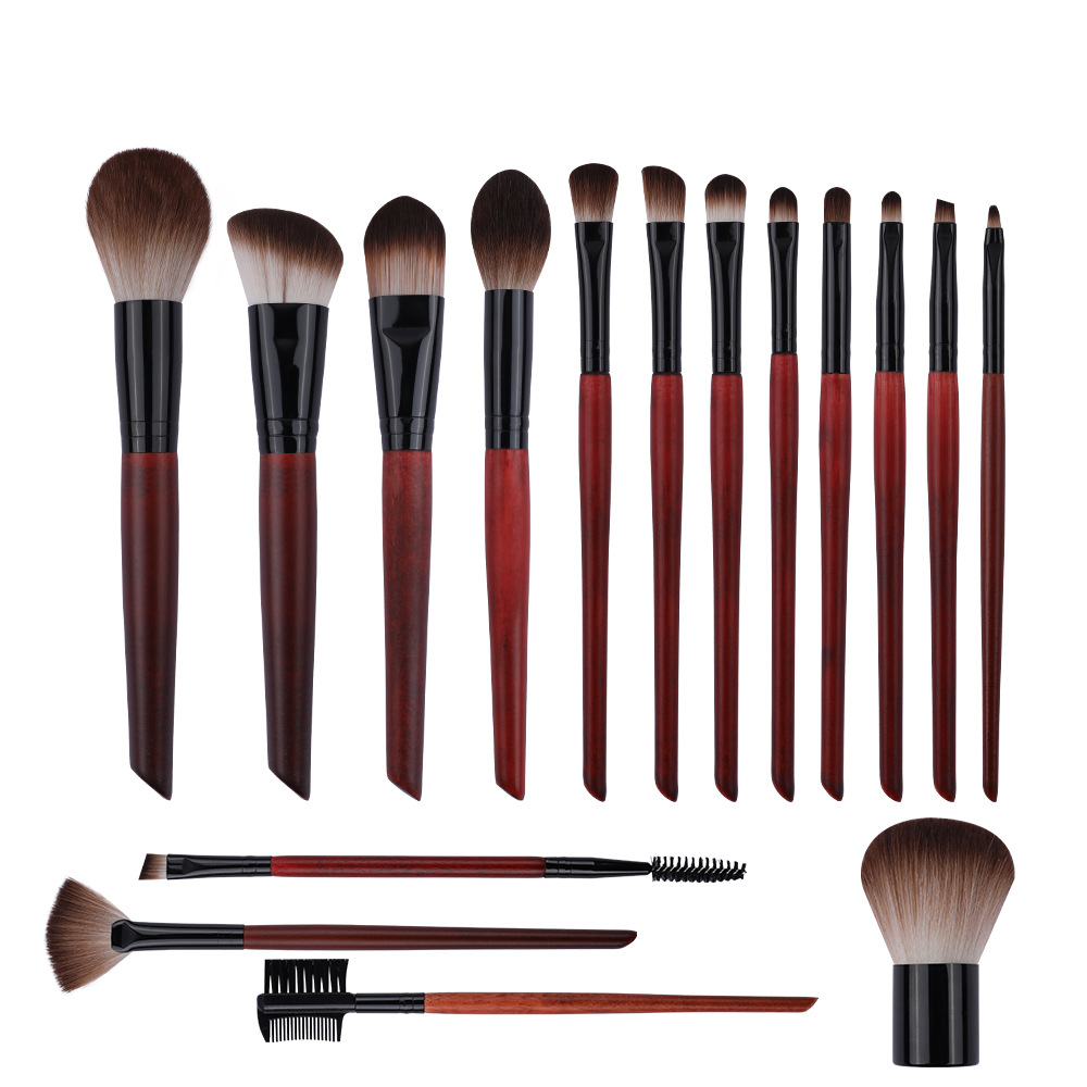 New Style Foundation Brush Set Soft Nylon Bristles Red Sandalwood Handle 16 Piece Base Makeup Brushes for Face Blending