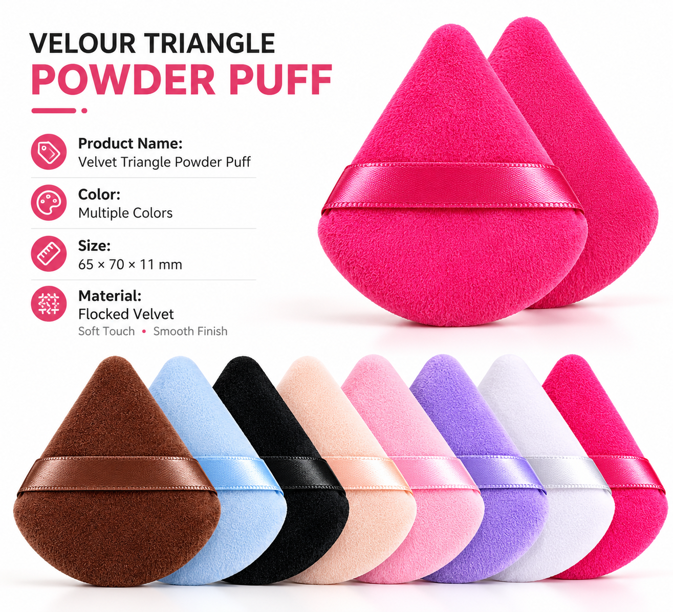 Wholesale Beauty Accessories Large Mini Size Sponge Set Custom Logo Triangle Makeup Cosmetic Velvet Cotton Powder Puffs