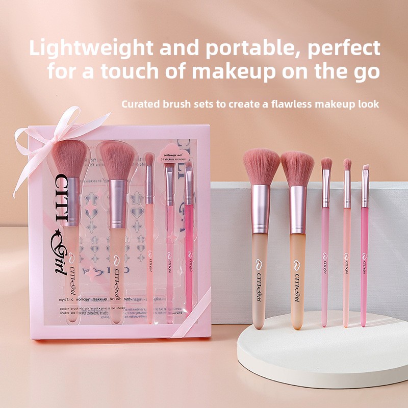 5-Piece Eye Makeup Brush Set with Synthetic Fibre Bristles Plastic Handle Comfortable Grip for Eyeshadow Lip &amp; Blush Application