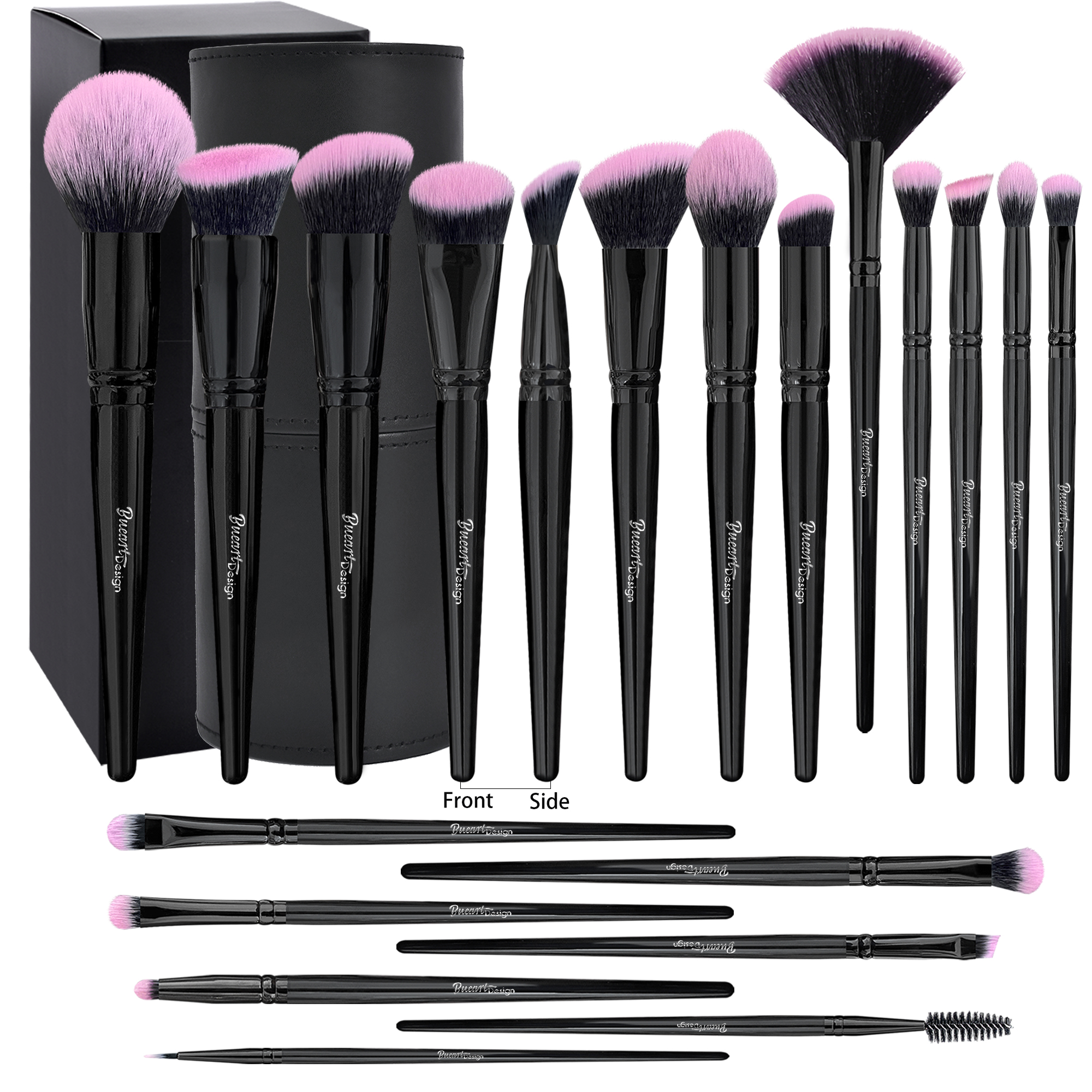 Daily Queen Customize Logo 19pcs Pink Hair Series Black High Top Quality Fluffy Powder Foundation Eyeshadow Makeup Brush Set