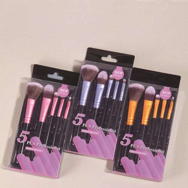 Wholesale 5pcs Black Rose Flat-Shaped Loose Powder Makeup Brushes High Women's Face Beauty Tools Free Eyebrow Powder Brush Set