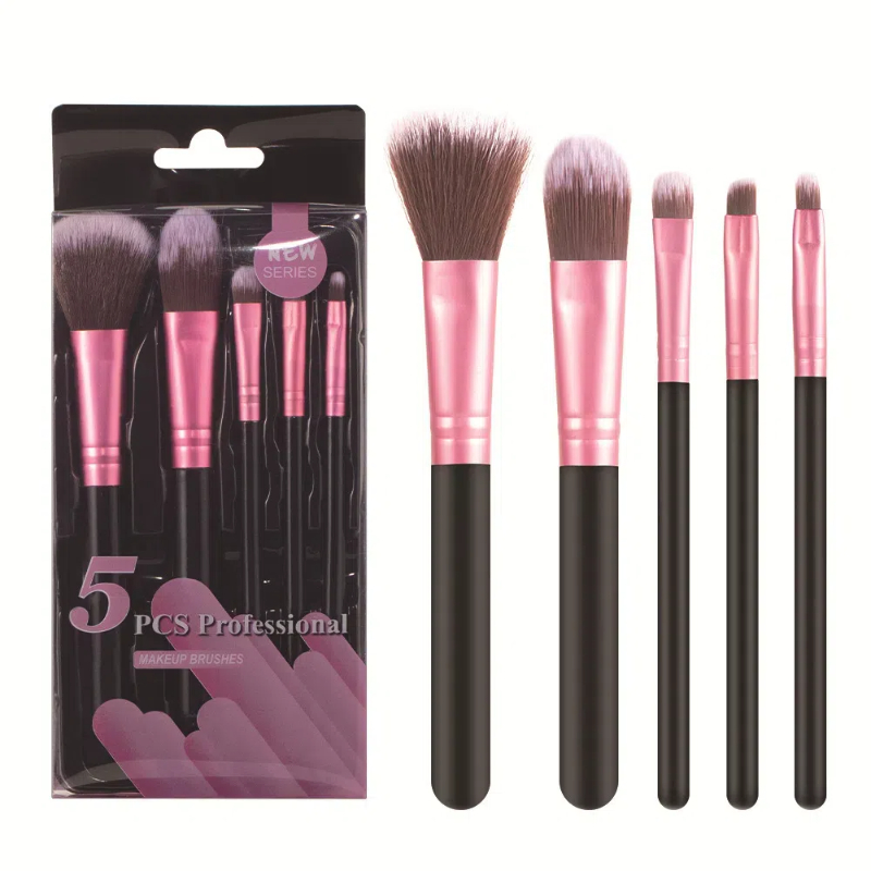 Wholesale 5pcs Black Rose Flat-Shaped Loose Powder Makeup Brushes High Women's Face Beauty Tools Free Eyebrow Powder Brush Set