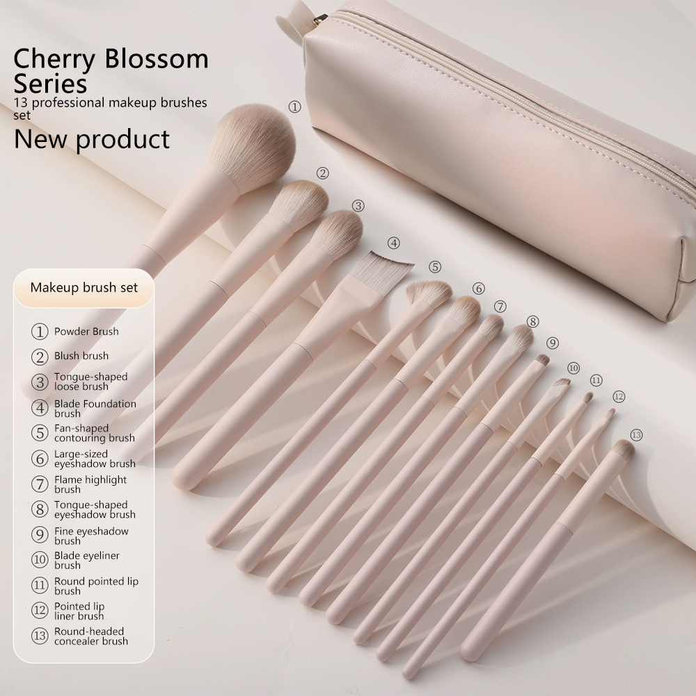13-piece Beginner Eco-friendly Makeup Brush Set-Luxurious Pink Custom-made Private Brand Travel-Friendly Makeup Brushes Storage
